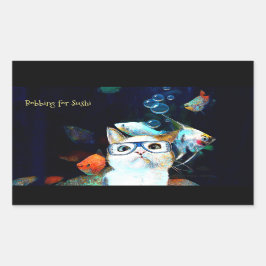 猫魚すしユーモアおもしろい長方形ステッカー 長方形シール