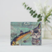 猫魚混合メディアコラージュ ポストカード (スタンド正面)