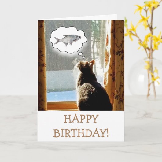 猫魚誕生日 カード (黄色い花)