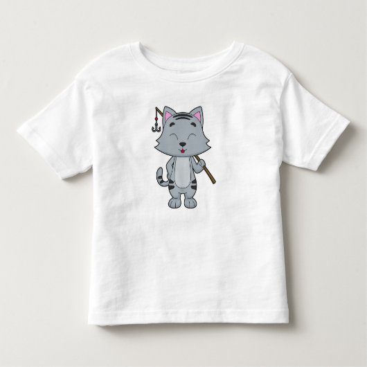 猫魚釣りフィッシャーフィンシングロッド トドラーTシャツ (正面)