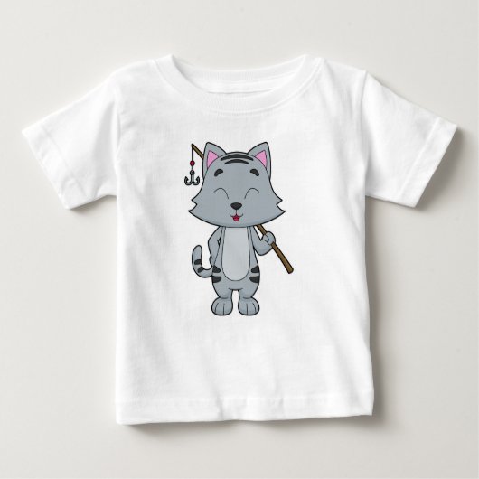 猫魚釣りフィッシャーフィンシングロッド ベビーTシャツ (正面)
