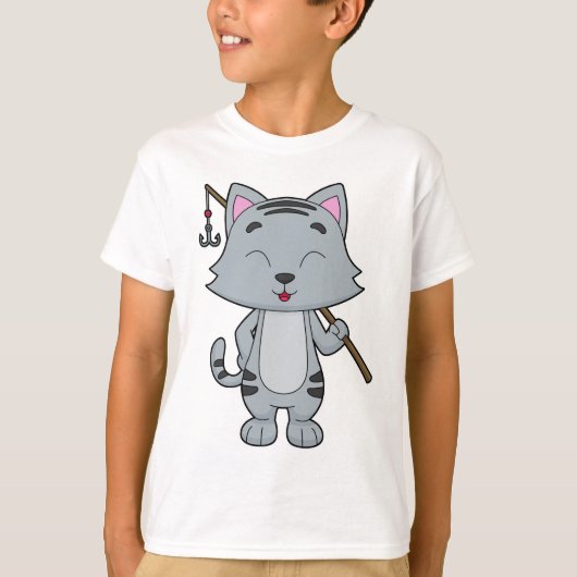 猫魚釣りフィッシャーフィンシングロッド Tシャツ (正面)