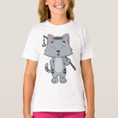 猫魚釣りフィッシャーフィンシングロッド Tシャツ (正面)