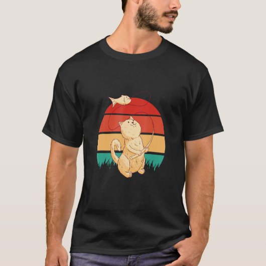 猫魚釣りA魚の夕暮れ Tシャツ (正面)