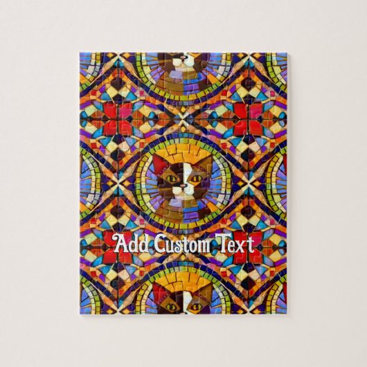 猫鮮やかモザイクカラフルタイル – 明るく幸せ ジグソーパズル (縦)