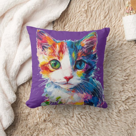 猫鮮やか顔化粧枕カラフル- クッション (ブランケット)
