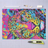 猫鮮やか：レインボーカラフルレオパードのデコページ 薄葉紙 (クラフト)