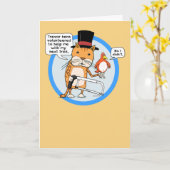 猫鳥おもしろい魔法トリック誕生日 カード (黄色い花)