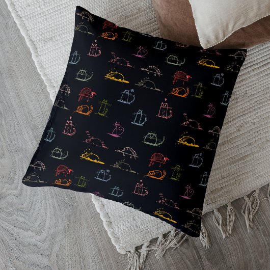 猫黒カラフルアクセント枕 アクセントクッション