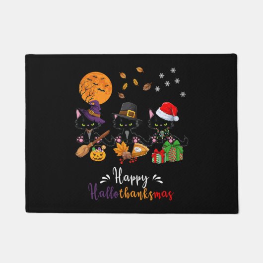 猫黒猫ハロウィーンとメリークリスマス幸せ ドアマット (正面)