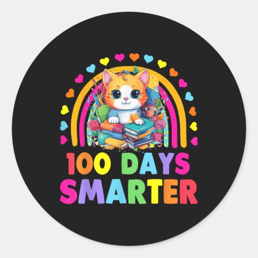 猫100日目の学校先生100日頭が切れる ラウンドシール (正面)