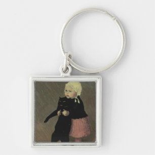 猫1889年を持つ小さい女の子 キーホルダー