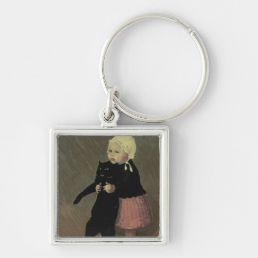 猫1889年を持つ小さい女の子 キーホルダー (正面)