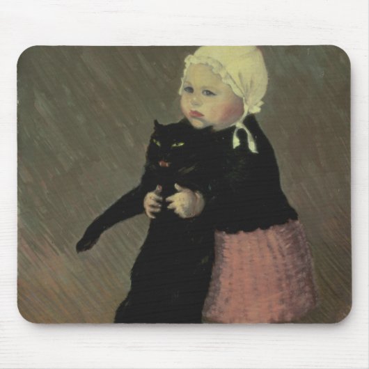 猫1889年を持つ小さい女の子 マウスパッド (正面)
