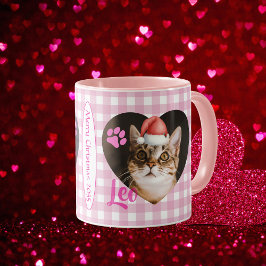 猫2枚フォト かわいいタイポグラフィクリスマス マグカップ