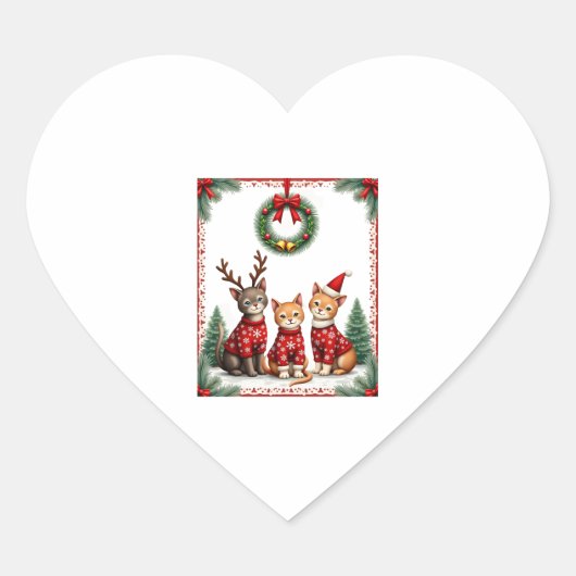 猫3匹の面白いクリスマスの猫のダサ可愛いXmasセーター メンズ ハートシール (正面)