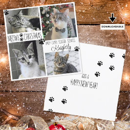 猫4枚の写真 足跡 MEOWY CHRISTMAS クリスマスグッズ カード