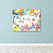 猫601匹おもしろいがお風呂に キャンバスプリント (インサイチュ (ウッドフロア))