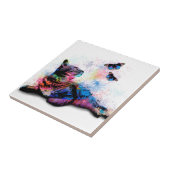 猫614の青いピンクの蝶6x6 タイル (側面)