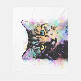 猫618白 フリースブランケット