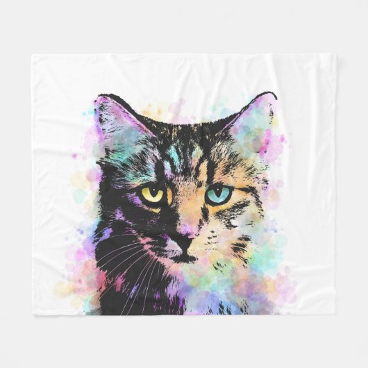 猫618白 フリースブランケット (正面(横))