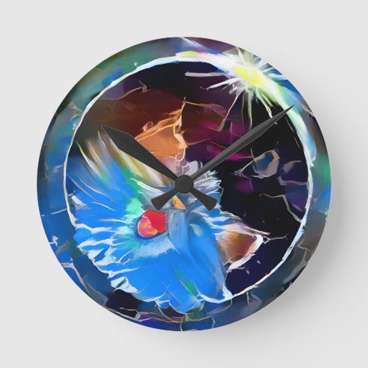 猫6 - 太陽の eclipse ラウンド壁時計 (正面)