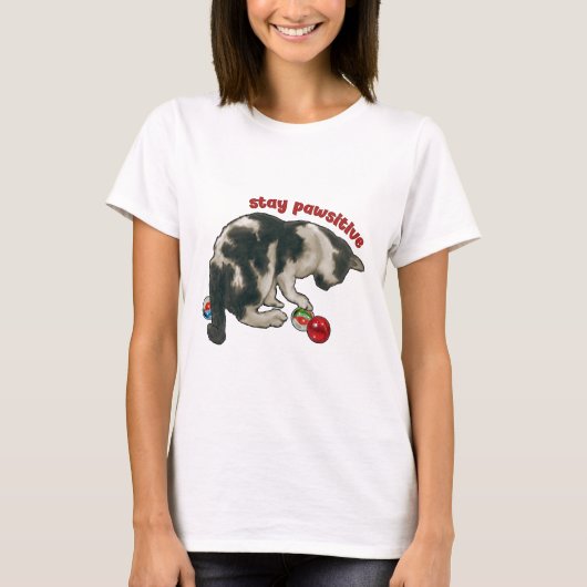 猫+おおきなビー玉+ポジティブ Tシャツ (正面)