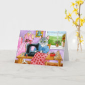 猫,おもしろいマウス,服飾デザイナー,シーストレス カード (黄色い花)