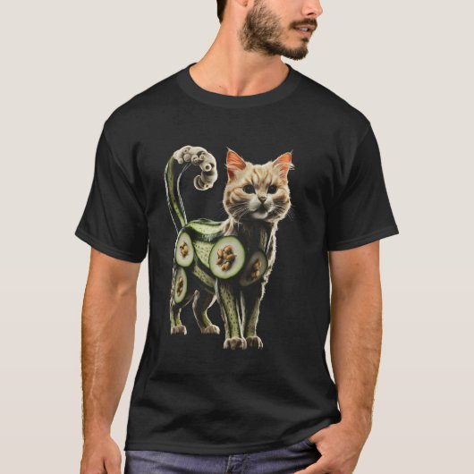 猫+きゅうり+面白い+猫好き+デザイン Tシャツ (正面)
