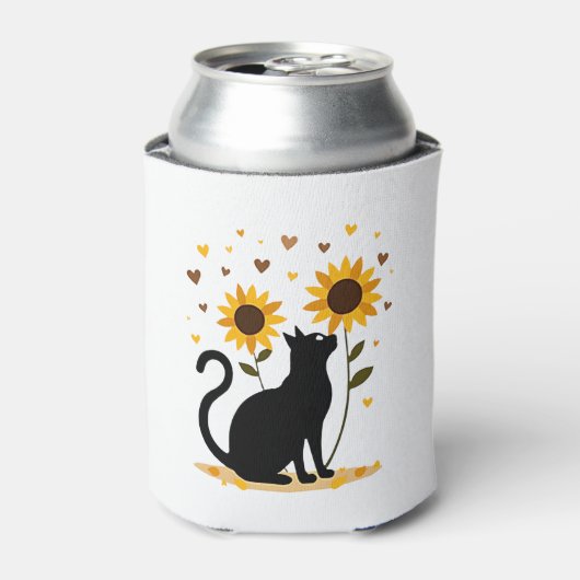 猫+ひまわり+クリスマスツリー+ひまわり 猫好き 缶クーラー (缶正面)
