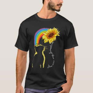 猫+ひまわり+虹 の 猫ママ レディ 女性 ギフト Tシャツ