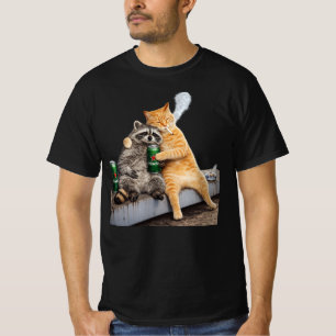 猫+アライグマ+煙草 Vintage Meme Drink Tシャツ