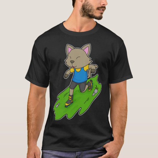 猫 インラインスケート ローラースケート スポーツ Tシャツ (正面)