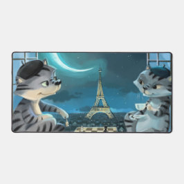 猫 エッフェル塔 - ナイトデスクマット デスクマット