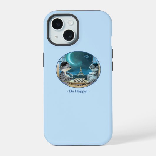 猫 エッフェル塔 - ナイトハッピー フォンケース iPhone 15ケース (裏面)