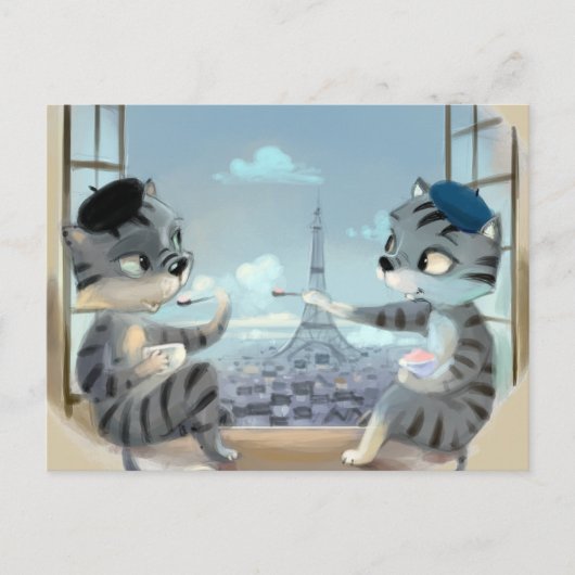 猫 & エッフェル塔 – パリ ポストカード (正面)