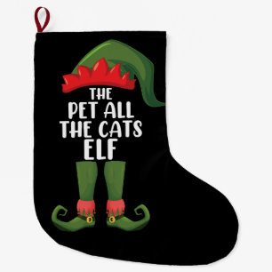 猫+エルフのクリスマスマッチングファミリー ラージクリスマスストッキング