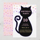 猫 & カラフルな紙吹雪 誕生日招待状 招待状 (正面/裏面)