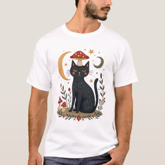 猫+キノコ+帽子+カントリー+子猫+女性+ギ Tシャツ