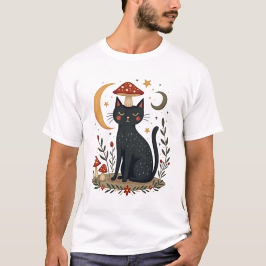 猫+キノコ+帽子+カントリー+子猫+女性+ギ Tシャツ (正面)