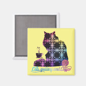 猫、キルティング、コーヒー マグネット (正面/裏面)