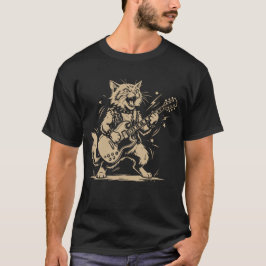 猫 ギター 音楽 愛好家 カートゥーン 動物 デザイン Tシャツ