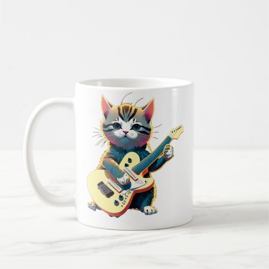 猫 ギター 音楽 演奏 リトン 楽器 面白い かわいい コーヒーマグカップ (左)