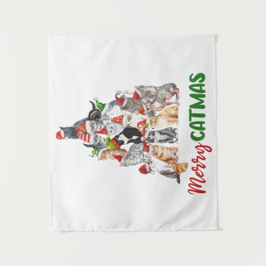 猫+クリスマス+ツリー+猫好き+クリスマス+ホリデー タペストリー (正面)