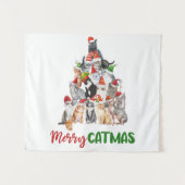 猫+クリスマス+ツリー+猫好き+クリスマス+ホリデー タペストリー (正面(横))