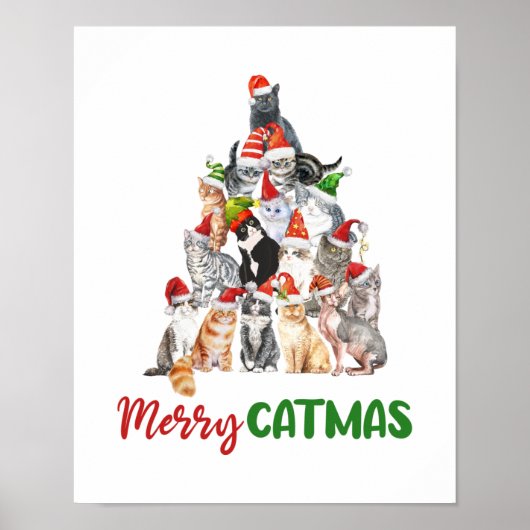 猫+クリスマス+ツリー+猫好き+クリスマス+ホリデー ポスター (正面)