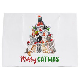 猫+クリスマス+ツリー+猫好き+クリスマス+ホリデー ラージペーパーバッグ
