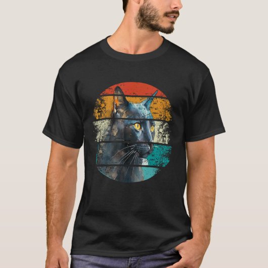 猫 クール グラフィック 猫 黒猫 Tシャツ (正面)