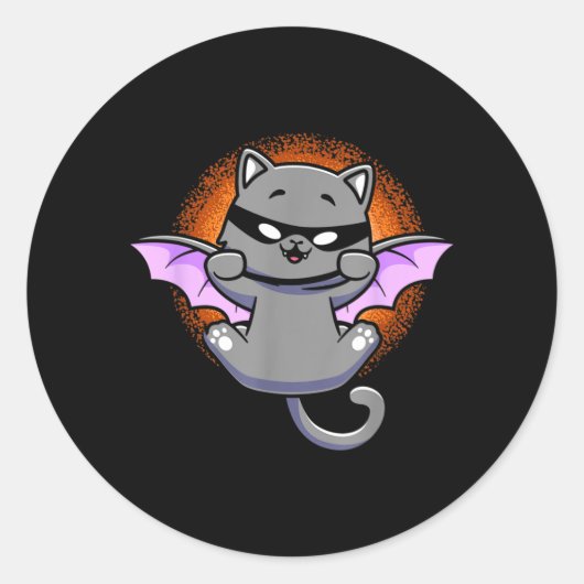 猫+コウモリ+黒猫+キットン+かわいい ラウンドシール (正面)