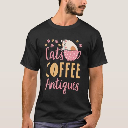 猫 コーヒー アンティーク 猫 アンティーク品 Tシャツ (正面)